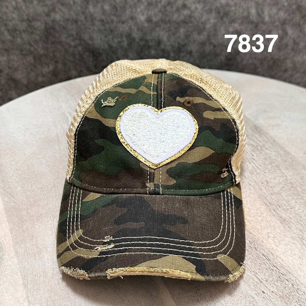 Headmost Camo Trucker Hat Distressed Heart Patch Snapback Mesh Cap Camouflage